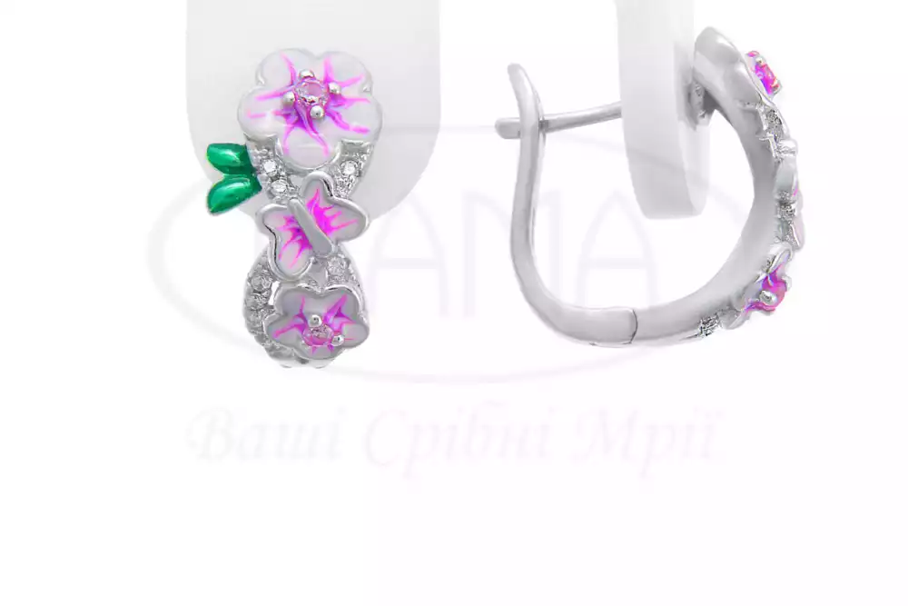 Срібні сережки з Емаллю та Цирконом фото 1
