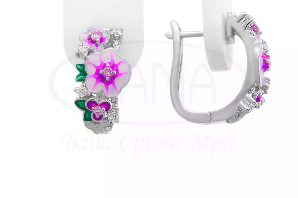 Срібні сережки з Емаллю та Цирконом фото 1