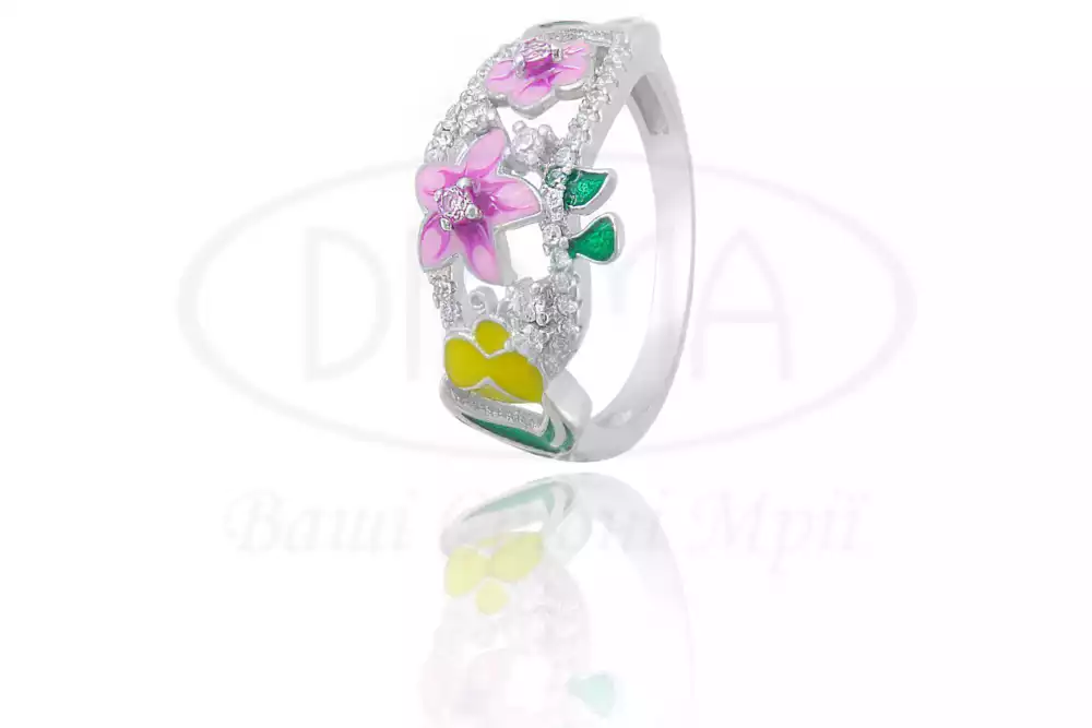 Срібна каблучка з Емаллю та Цирконом фото 1