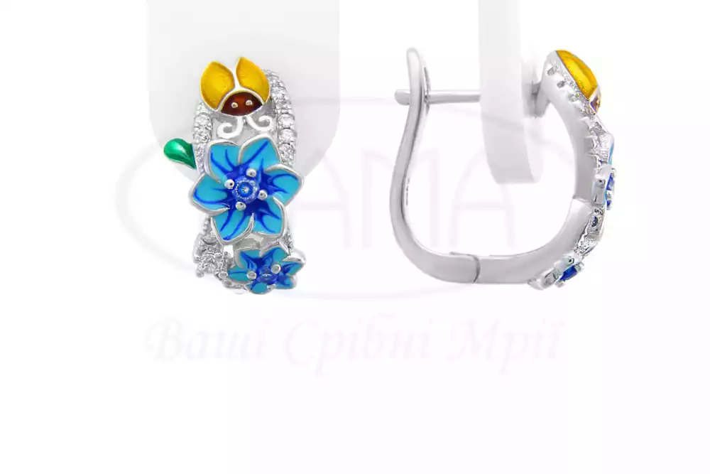 Срібні сережки з Емаллю та Цирконом фото 1