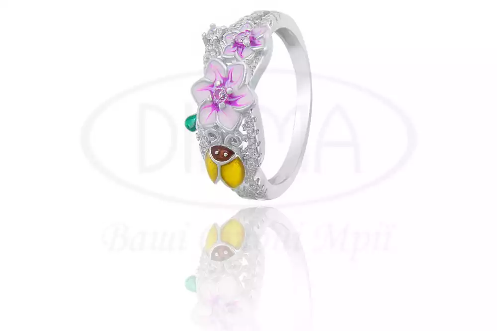 Срібна каблучка з Емаллю та Цирконом фото 1