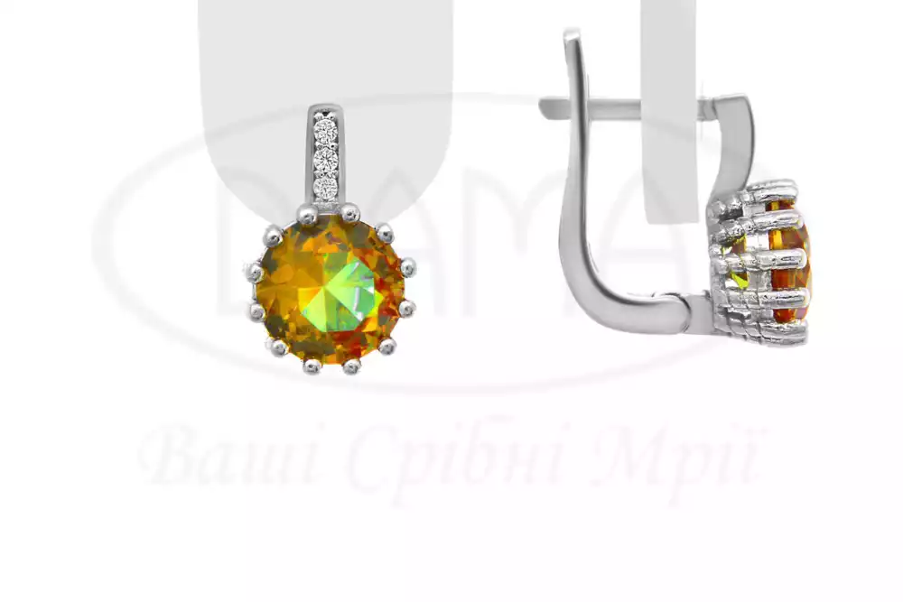 Срібні сережки з Султанітом та Цирконом фото 1