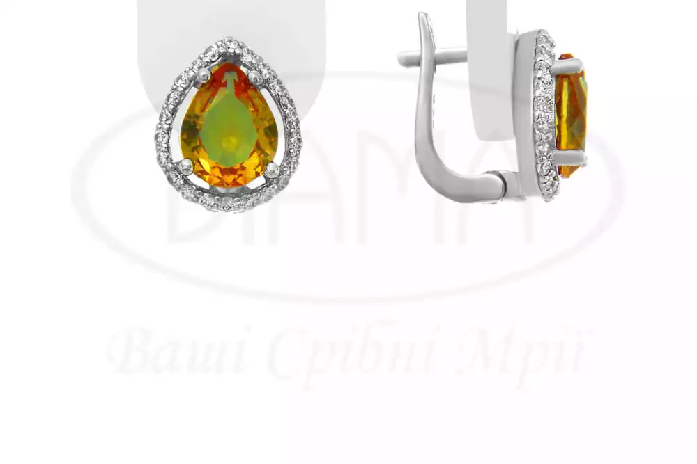 Срібні сережки з Султанітом та Цирконом фото 1