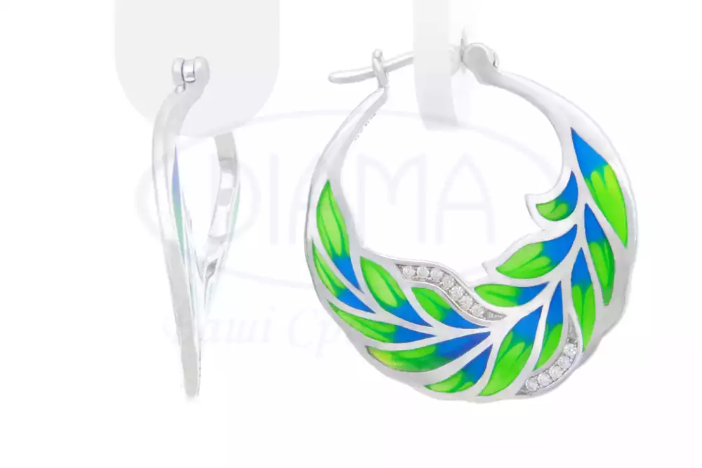 Сережки срібні з Емаллю та Цирконом фото 1