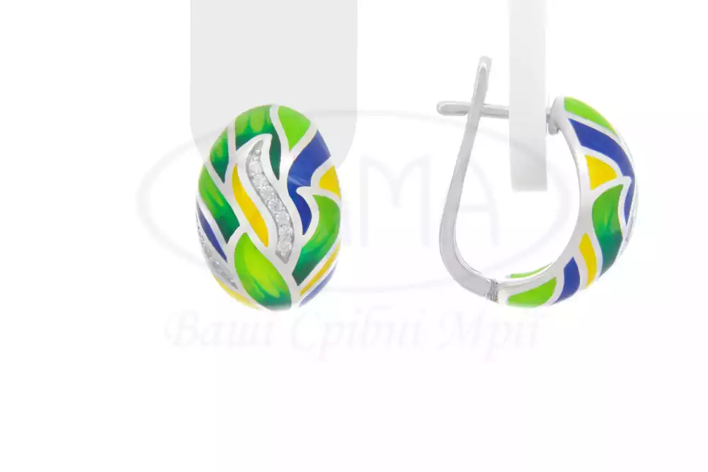 Сережки срібні з Емаллю та Цирконом фото 1