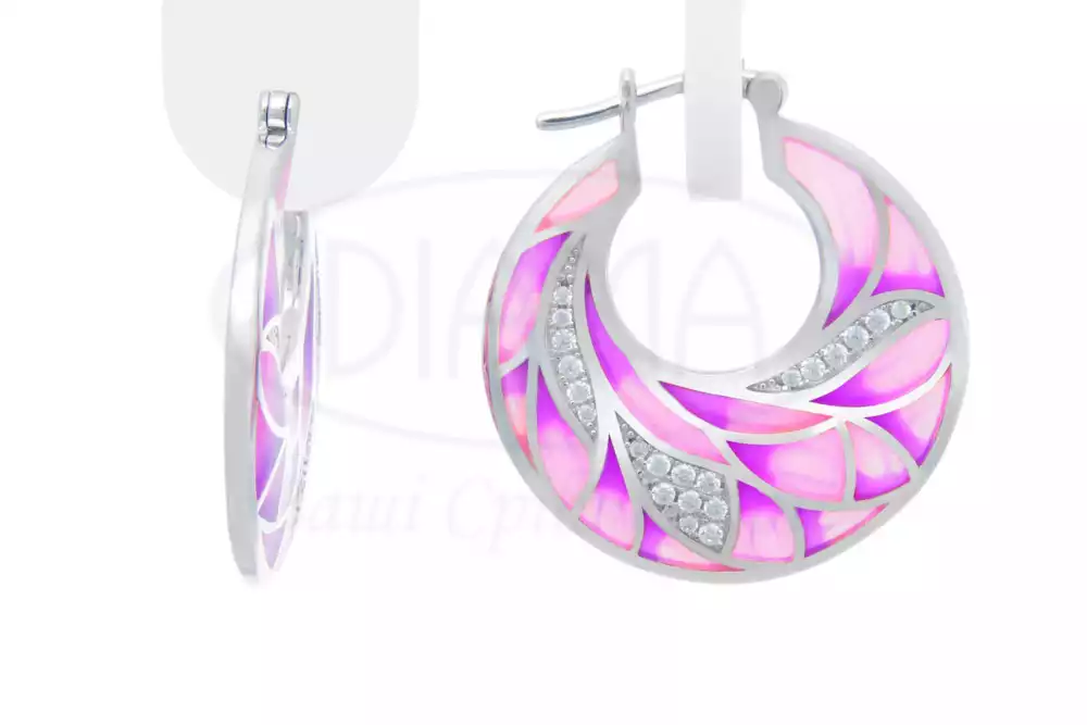 Сережки срібні з Емаллю та Цирконом фото 1