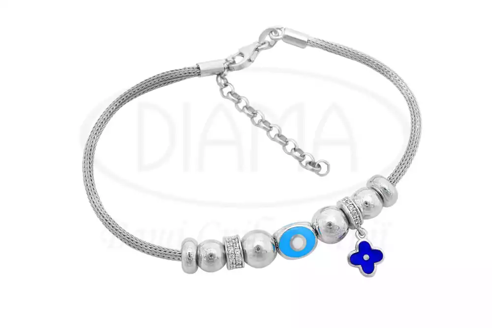 Срібний браслет з емаллю та цирконом фото 1