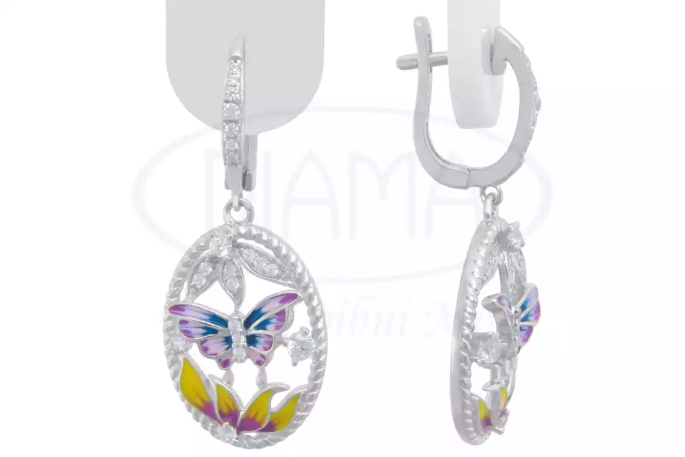 Сережки срібні з Емаллю фото 1