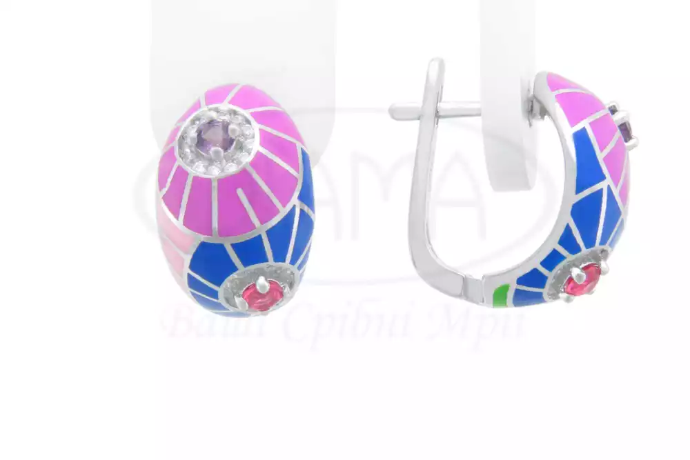 Сережки срібні з Емаллю фото 1