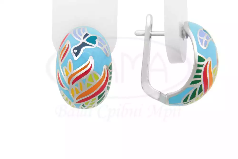 Сережки срібні з Емаллю фото 1