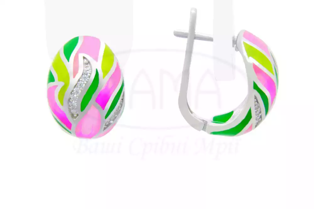 Сережки срібні з Емаллю та Цирконом фото 1