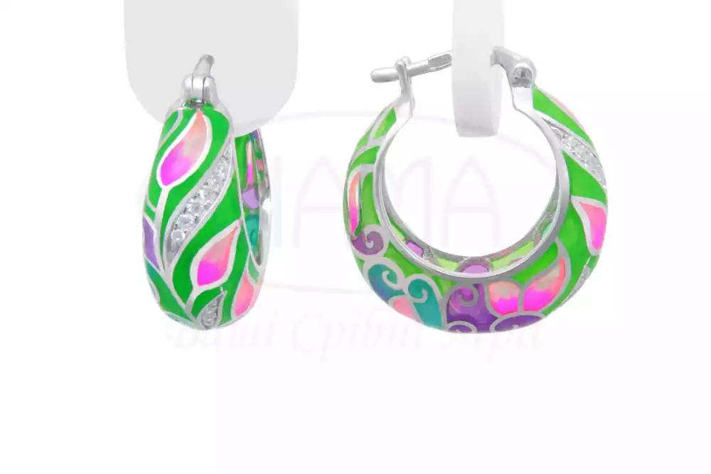 Сережки срібні з Емаллю фото 1