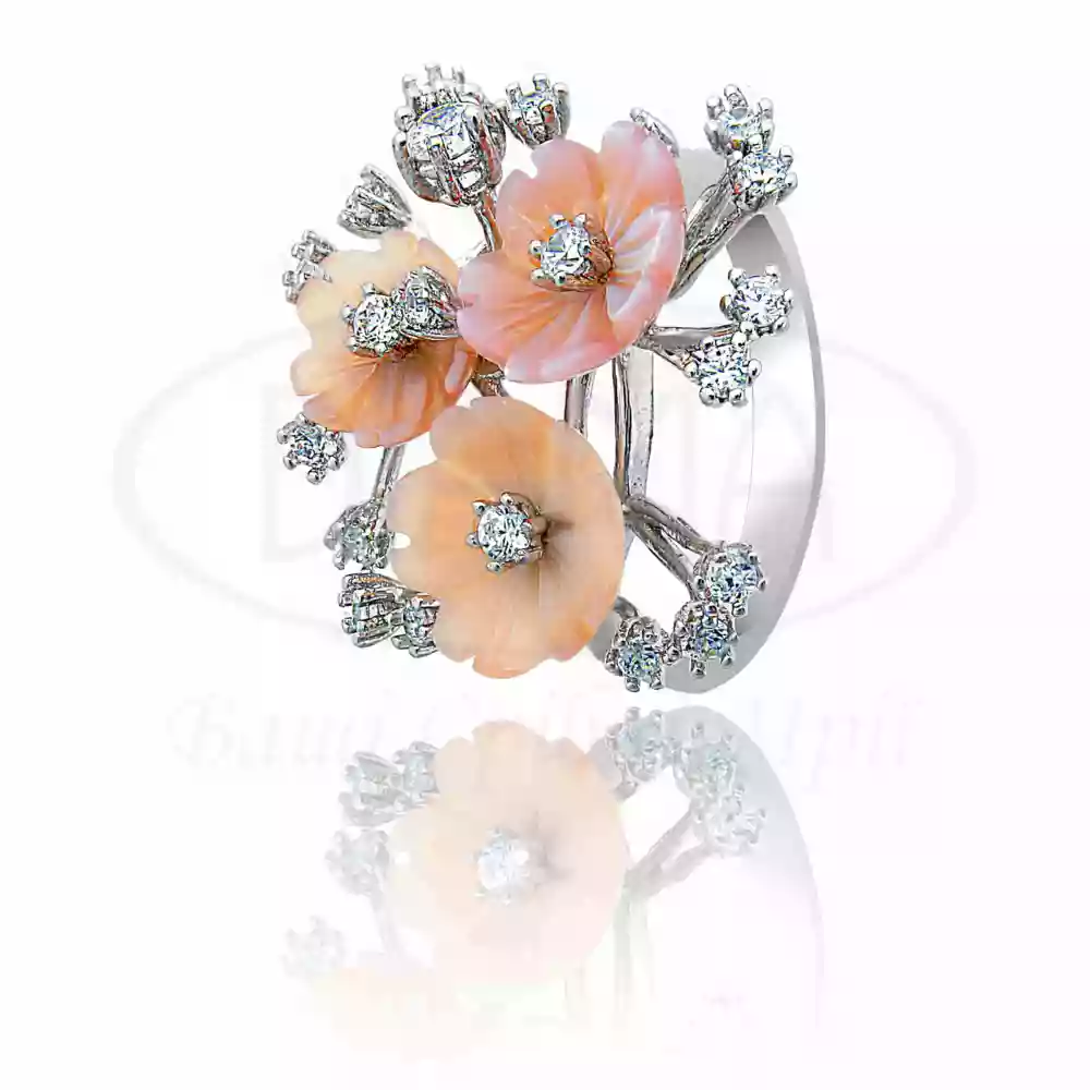 Каблучка срібна з Перламутром та Цирконом фото 1