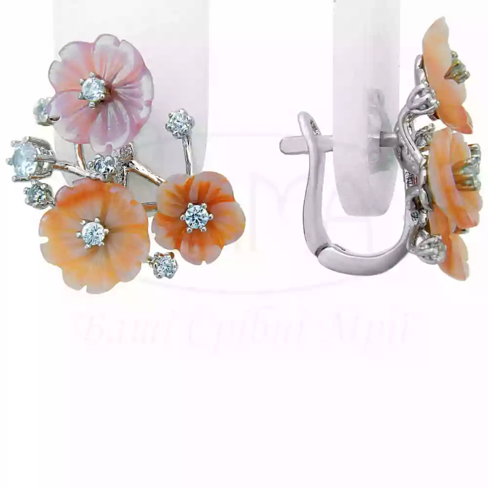 Сережки срібні з Перламутром та Цирконом фото 1