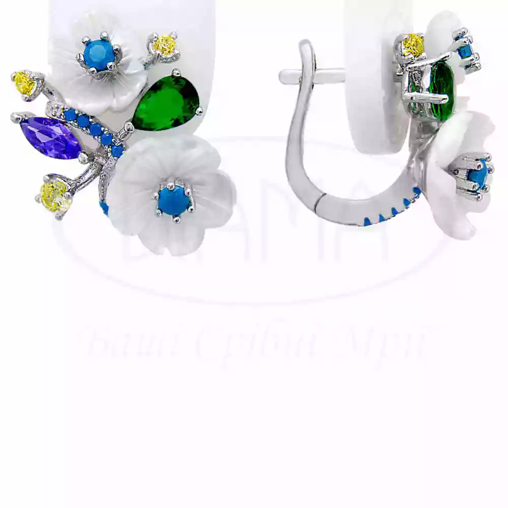 Сережки срібні з Цирконом та Перламутром фото 1