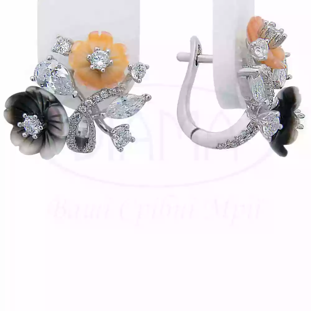 Сережки срібні з Цирконом та Перламутром фото 1