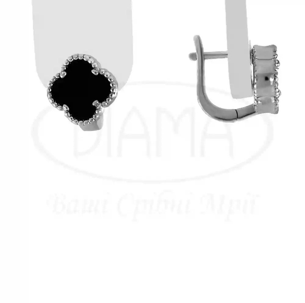 Сережки срібні "Клевер" з Оніксом фото 1