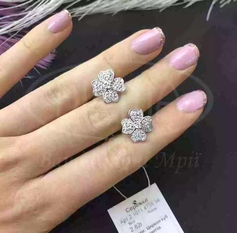 Сережки срібні "Клевер" фото 2