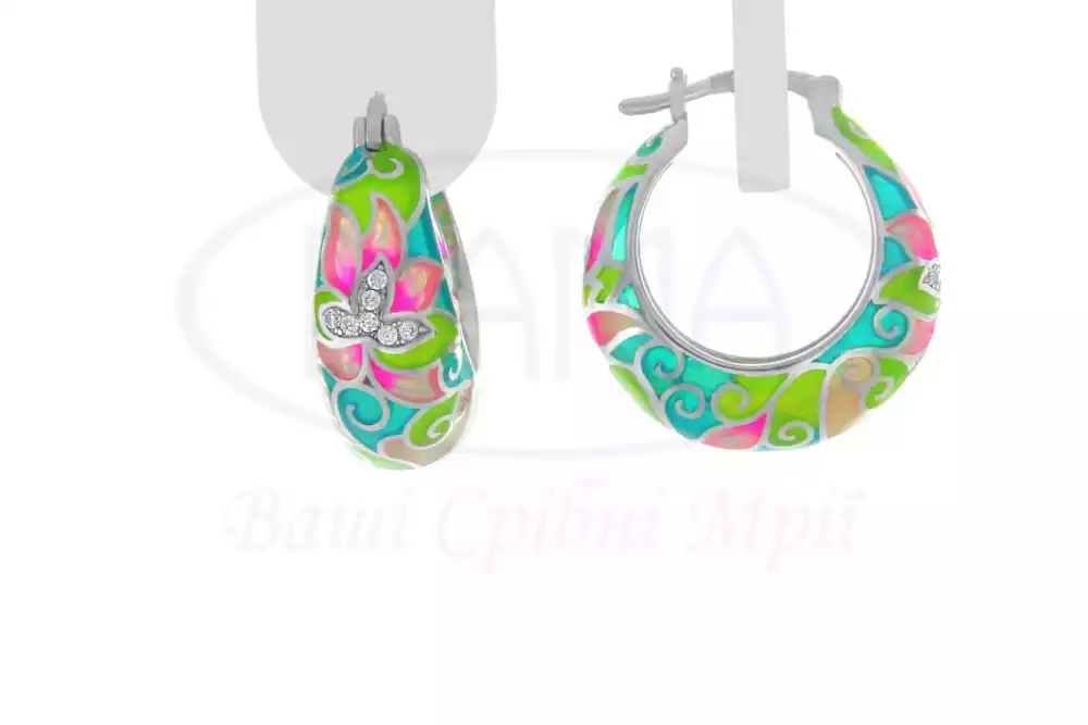 Сережки срібні з Емаллю фото 1