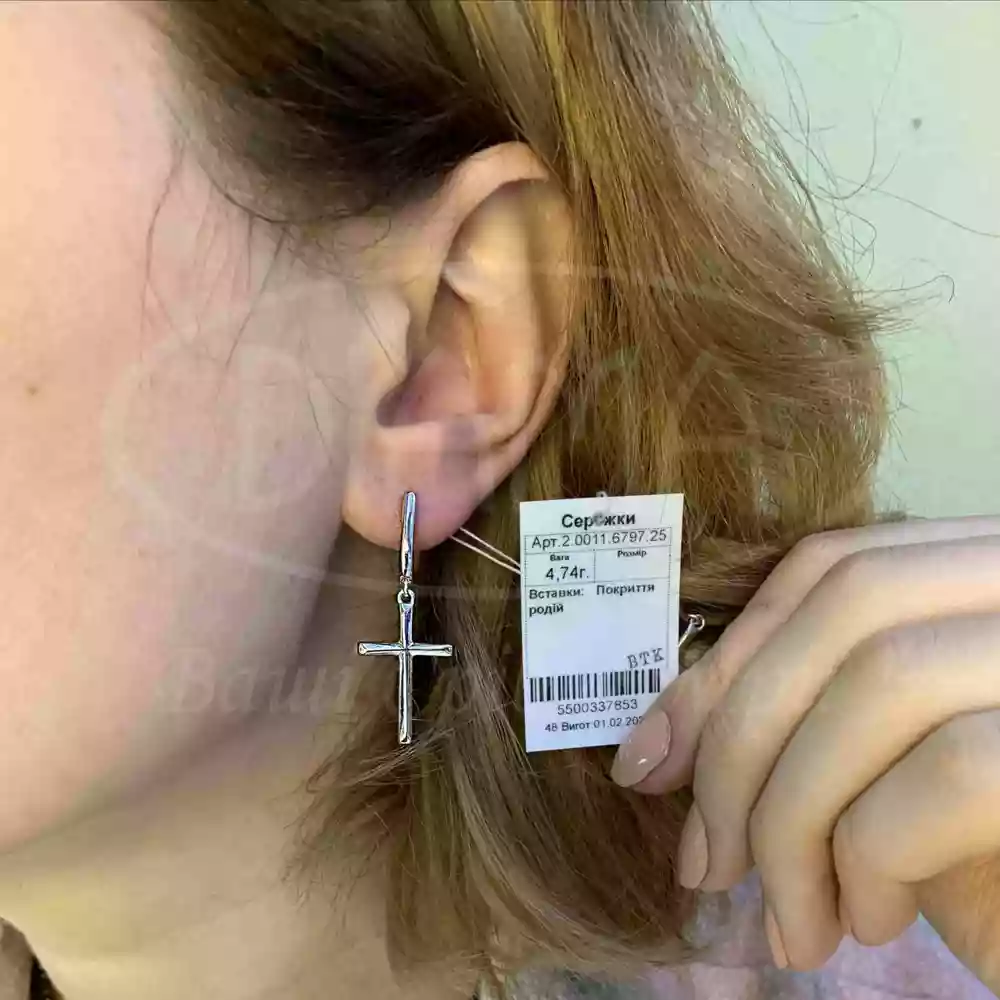 Срібні сережки "Хрест" фото 2