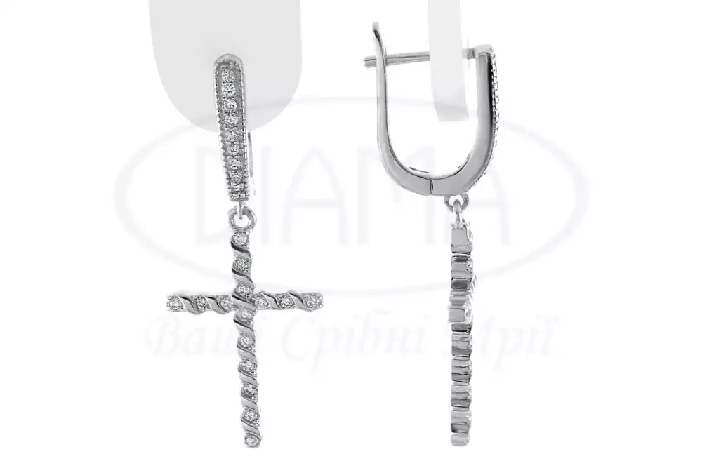 Срібні сережки "Хрест" фото 1