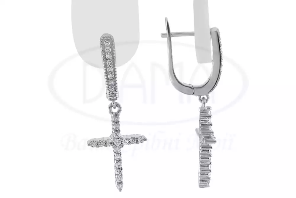 Срібні сережки "Хрест" фото 1