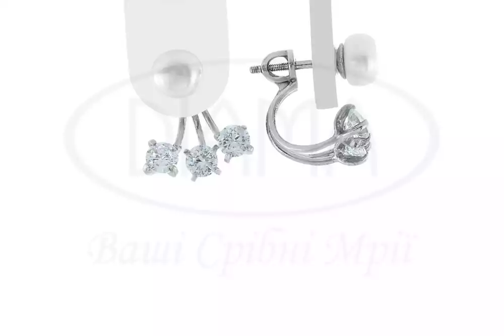 Срібні сережки з Перлиною фото 1