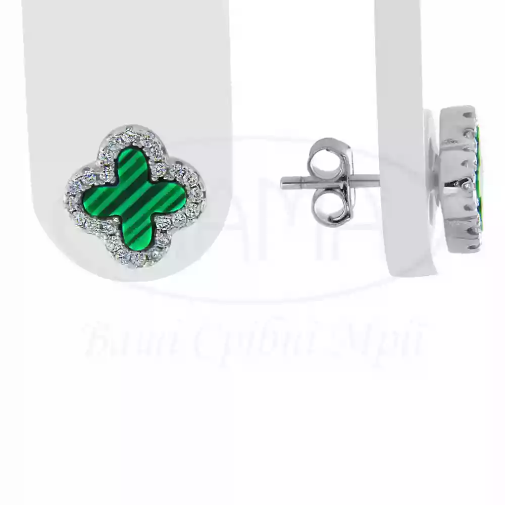 Сережки срібні "Клевер" з Малахітом фото 1