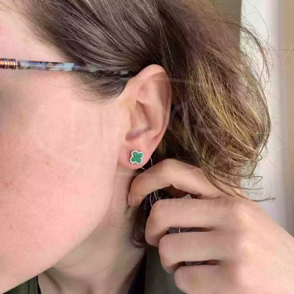 Сережки срібні "Клевер" з Малахітом фото 3