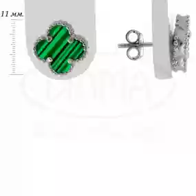 Срібні сережки "Клевер" з Малахітом