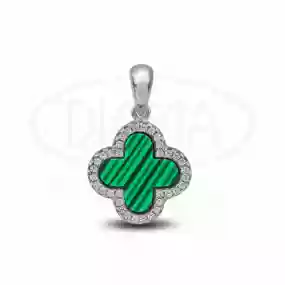 Срібна підвіска "Клевер" з Малахітом