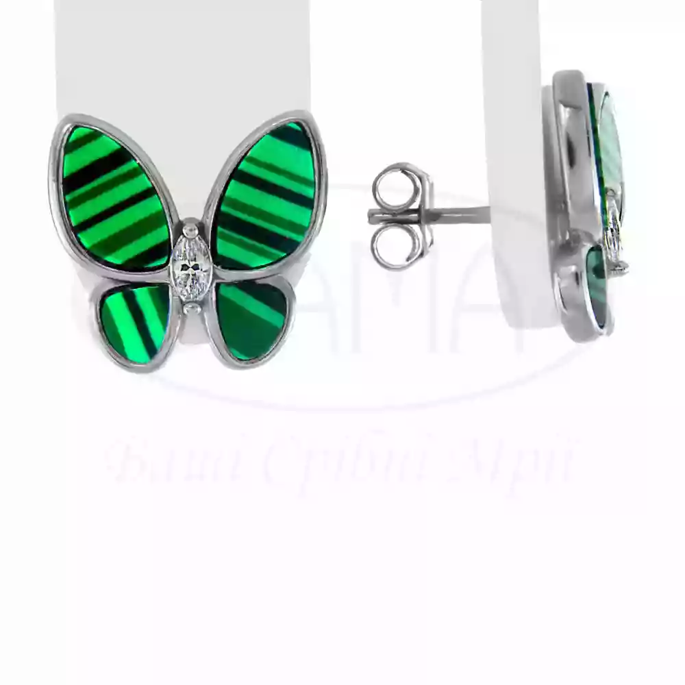 Сережки срібні з Малахітом фото 1