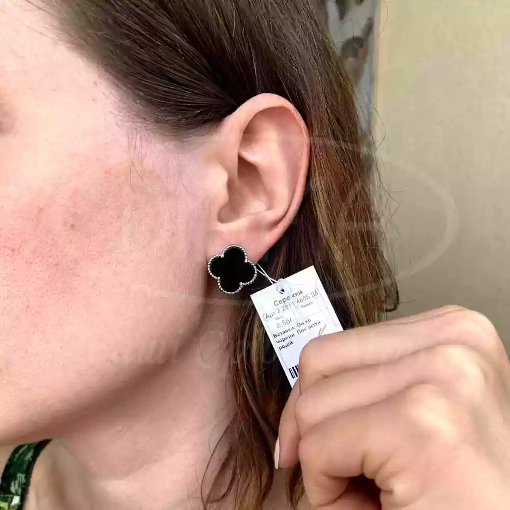 Срібні сережки з Оніксом фото 2
