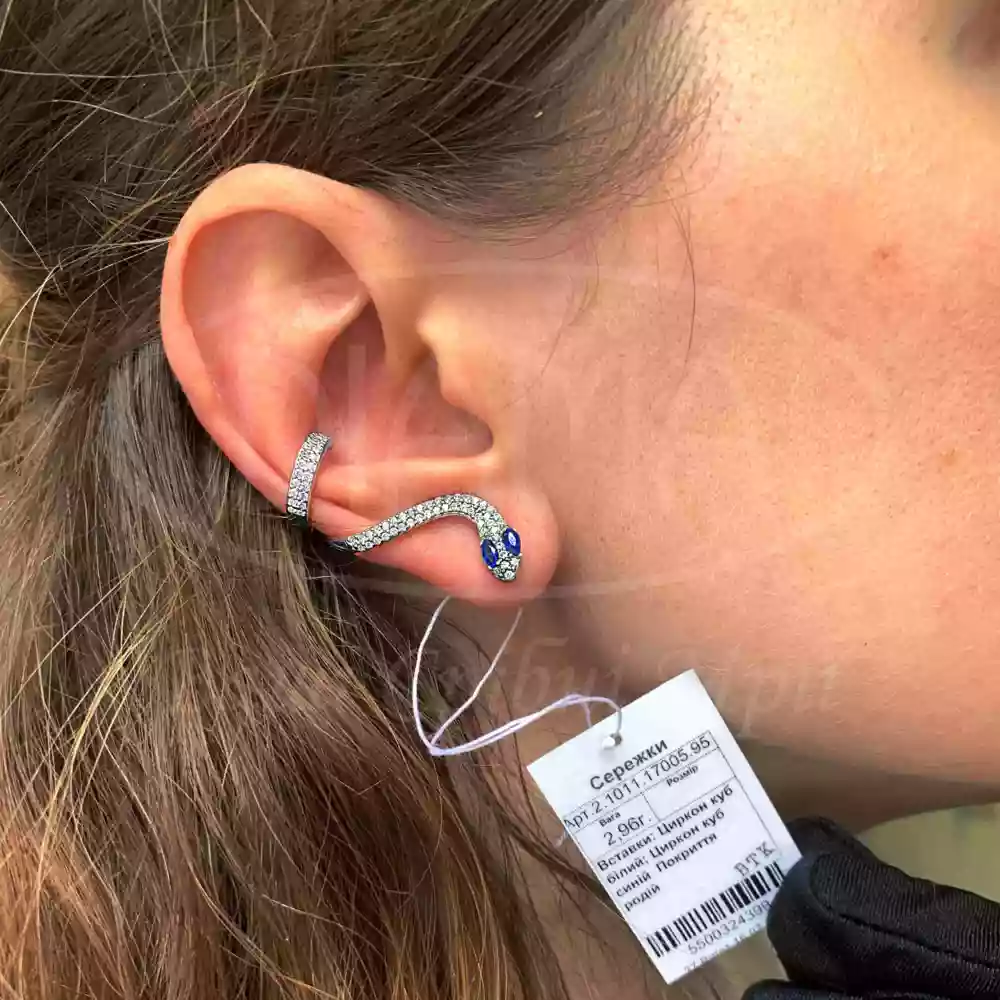 Срібна сережка Змія фото 2