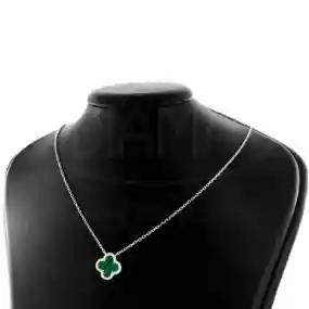 Срібне Кольє "Клевер" з Малахітом