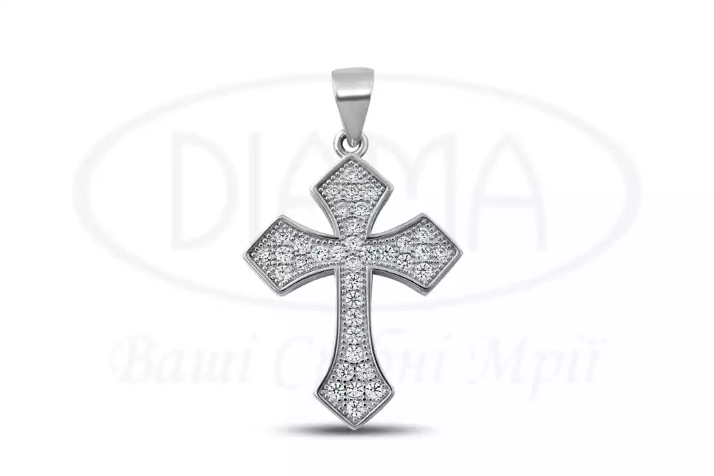 Хрестик срібний з камнями фото 1