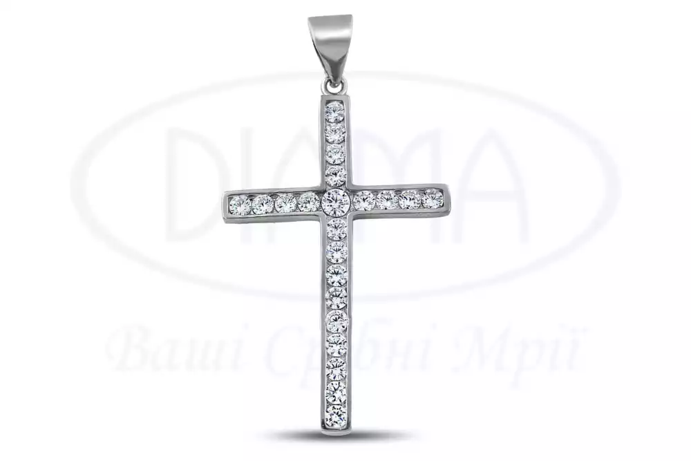 Хрестик срібний з камнями фото 1