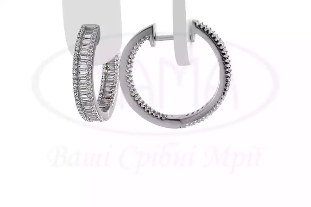 Срібні круглі сережки з цирконом фото 1