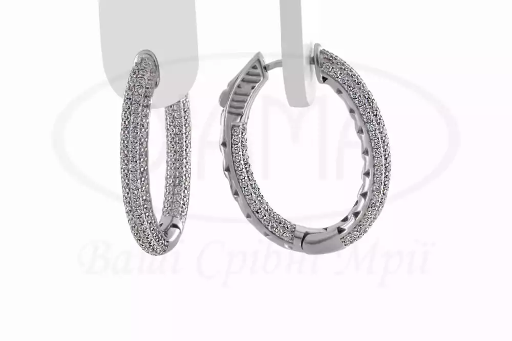 Срібні овальні сережки з цирконом фото 1