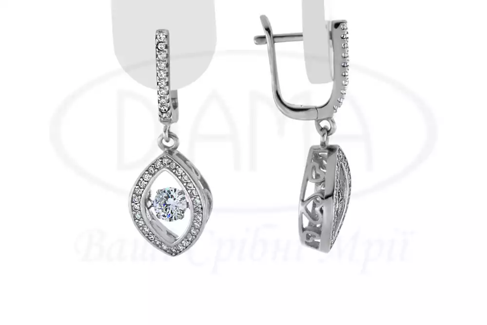 Сережки срібні з цирконом фото 1