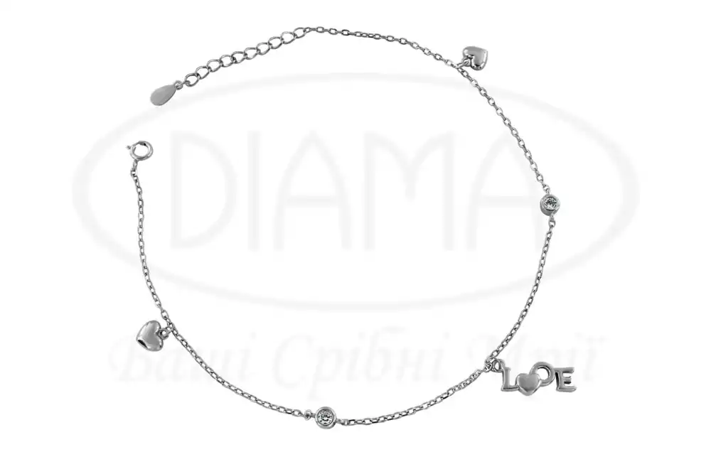 Срібний браслет на ногу "LOVE" фото 1