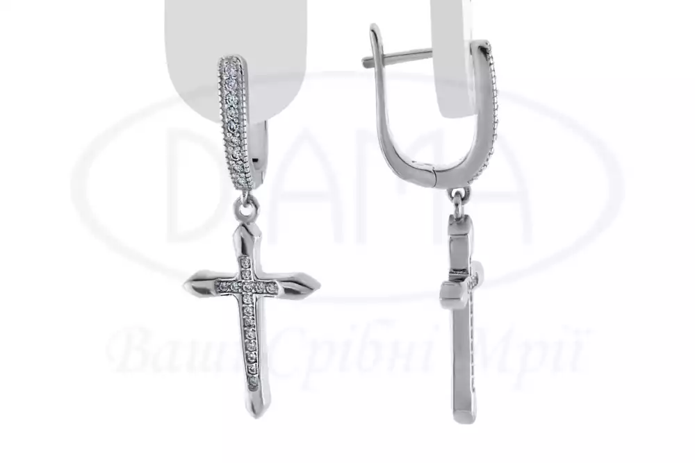 Срібні сережки "Хрест" фото 1