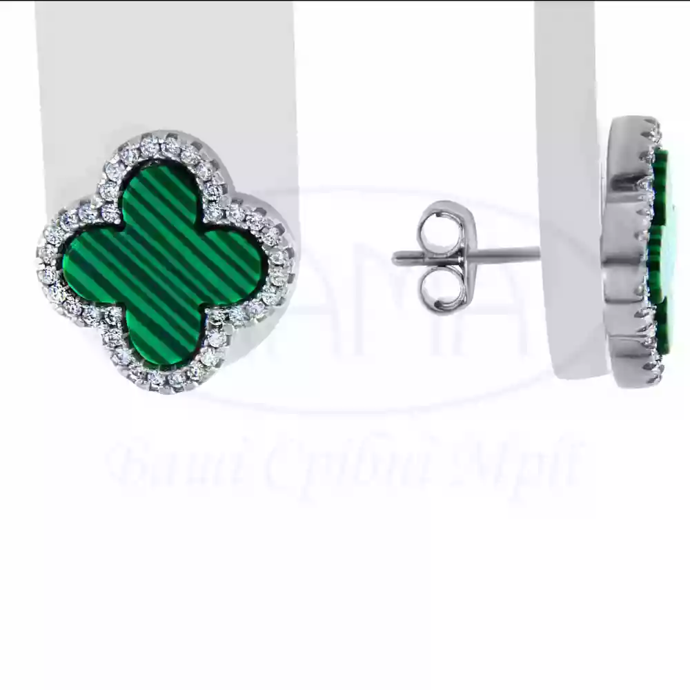 Срібні сережки пусети з Малахітом фото 1