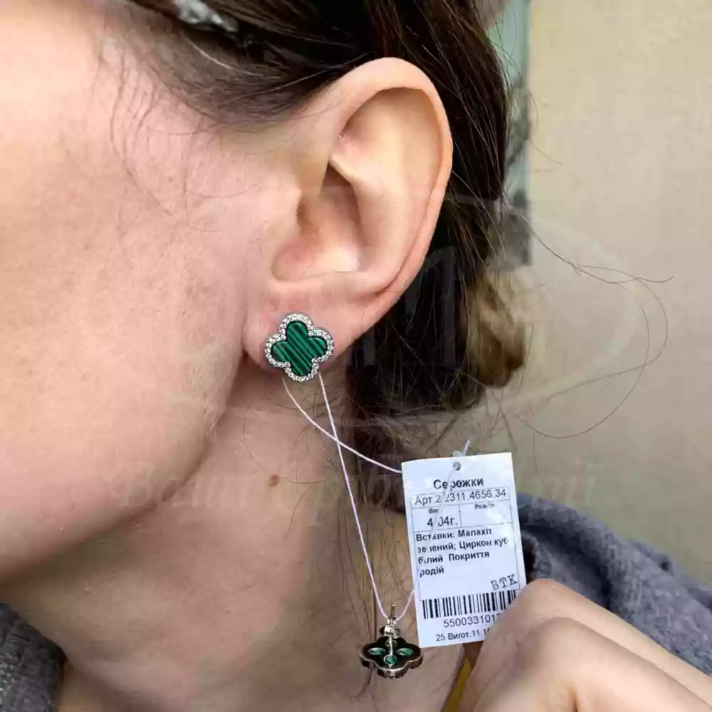 Срібні сережки пусети з Малахітом фото 3