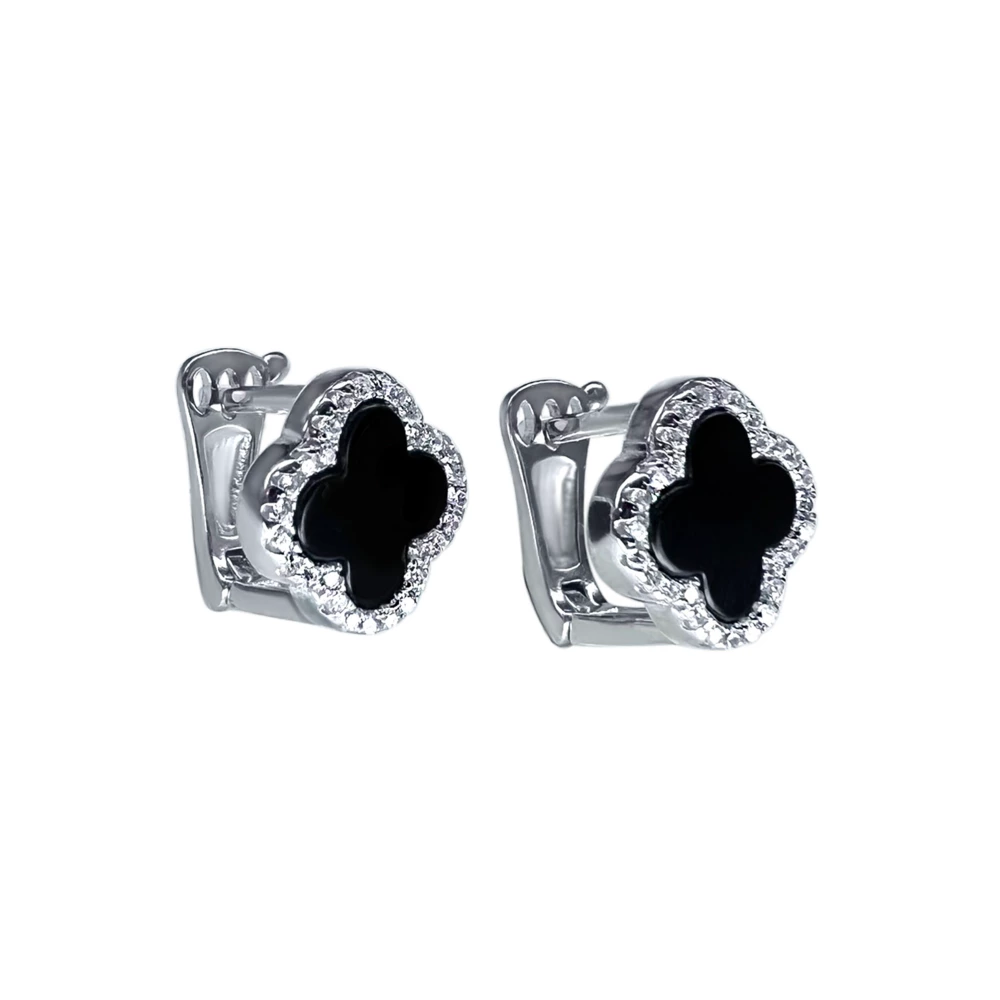 Сережки срібні "Клевер" з Оніксом фото 3