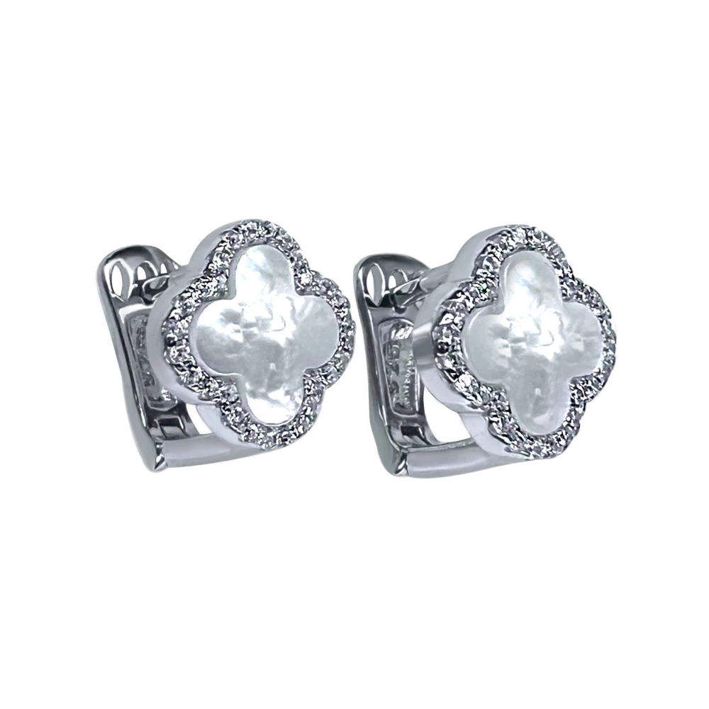 Сережки срібні "Клевер" з Перламутром фото 1